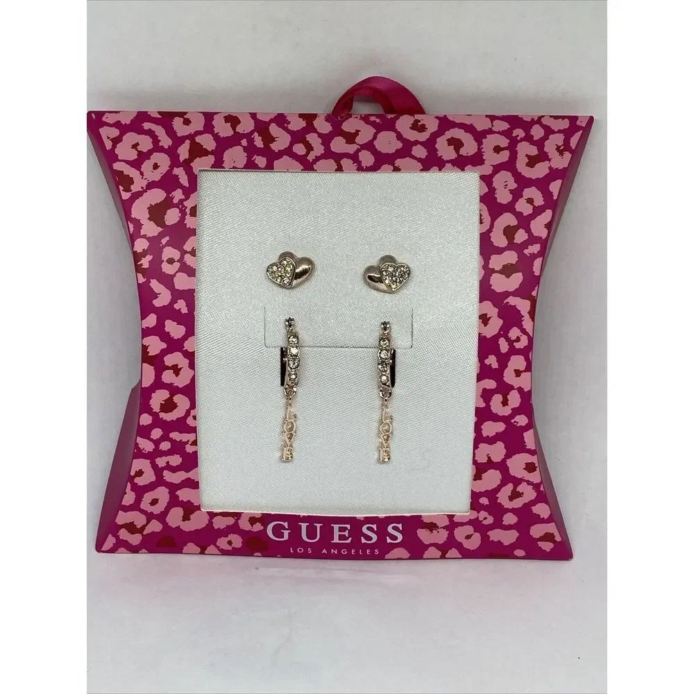 Guess A12070-21 Rose Gold-Tone 2Pc Set Crystal Stud & Hoop Earrings MSRP $25 G25